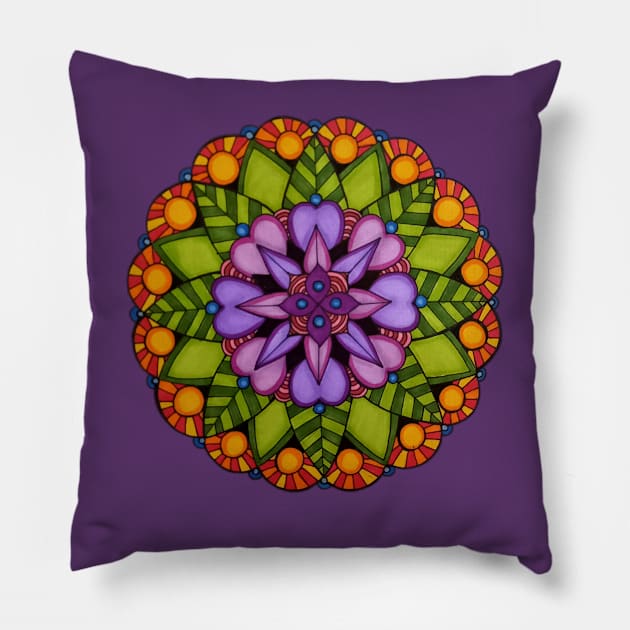 Sunrise Dew Mandala Pillow by AmeUmiShop