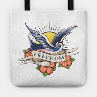 Old School Tattoo with Bird and Wording Freedom Tote