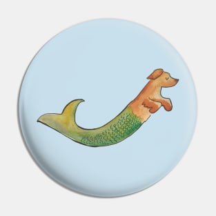 Mermaid Dog in watercolor Pin
