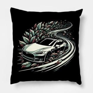 Tesla leaving trail of leaves Pillow