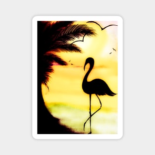 golden sunset palm tree flamingo Magnet