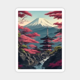 Serene Mount Fuji Sunset - Peaceful River Scenery Magnet