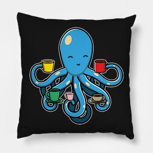 Cute Kawaii Octopus Drinking Coffee - Octopus Coffee graphic Pillow