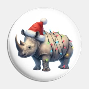 Rhino Wrapped In Christmas Lights Pin