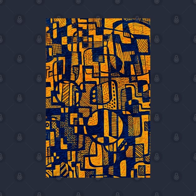 African Abstract Art Pattern Design - "Ndalu" - Orange and Blue by Tony Cisse Art Originals