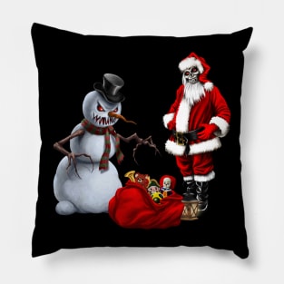 Dark christmas time with creepy Santa Claus and snowman Pillow