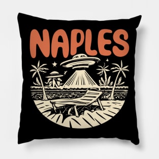 Naples Retro UFO Illustration - Quirky Space Art Pillow