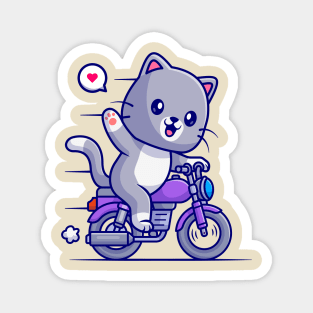 Cute Cat Riding Motorcycle Cartoon Magnet