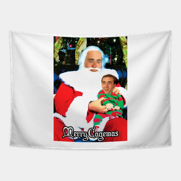 Merry Cagemas Santa Knee Nicolas Cage Christmas Tapestry by snowwhitedreaming