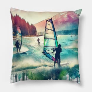 Artistic illustration of windsurfers at Mount Hood Pillow