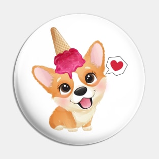 cute little corgi with ice cream tshirt Pin