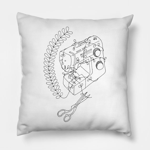 The Sewing Machine Escape - Black outline only Pillow by PrintablesPassions