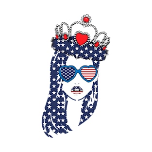 Beautiful girl illustration With a Crown And Glasses American Flag for 4th of July T-Shirt