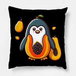 Papaya Penguin Paradise: Whimsical Fruit and Arctic Charm Pillow