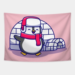 Cute Penguin With Igloo Tapestry