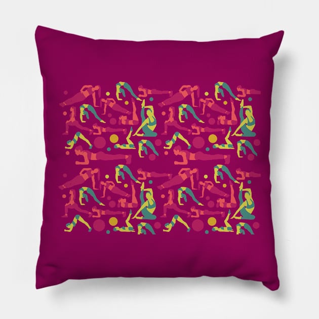 Women Yoga Poses Pink & Green Pillow by JakeRhodes