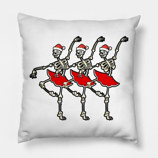 Skeleton Ballerinas Funny Christmas Gift Pillow by BusyMonkeyDesign