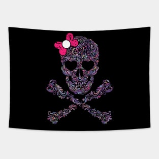 CUTE SKULL PINK BOW Tapestry