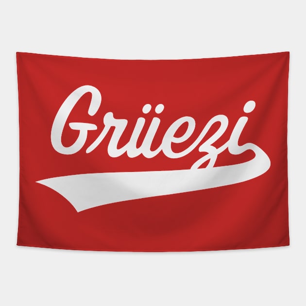 Grüezi Lettering (Greeting In Switzerland / White) Tapestry by MrFaulbaum