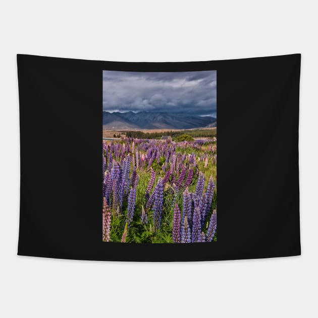 A Church in a Field of Lupins Tapestry by krepsher