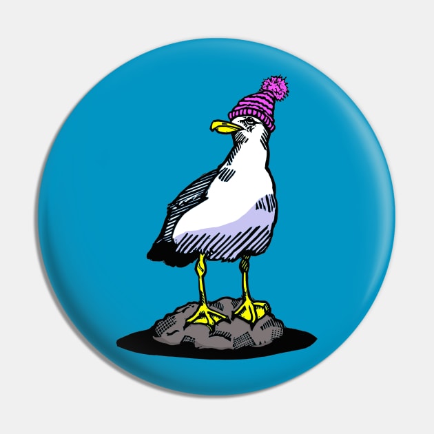 The Bobble Hatted Seagull Pin by LiquoriceLino