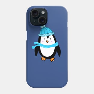 Festive Winter Penguin with Blue Knit Hat and Scarf, made by EndlessEmporium Phone Case