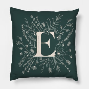 Botanical Letter E (Forest Green) Pillow