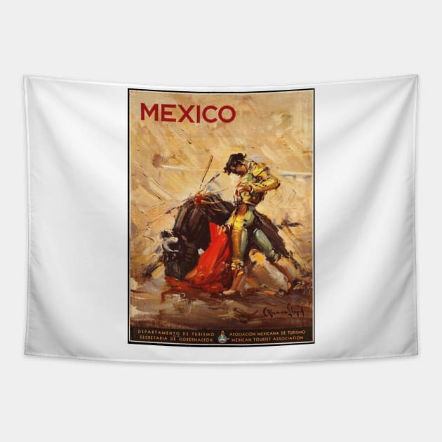 Matador and Bull - Vintage Mexico Travel Poster Design Tapestry by Naves