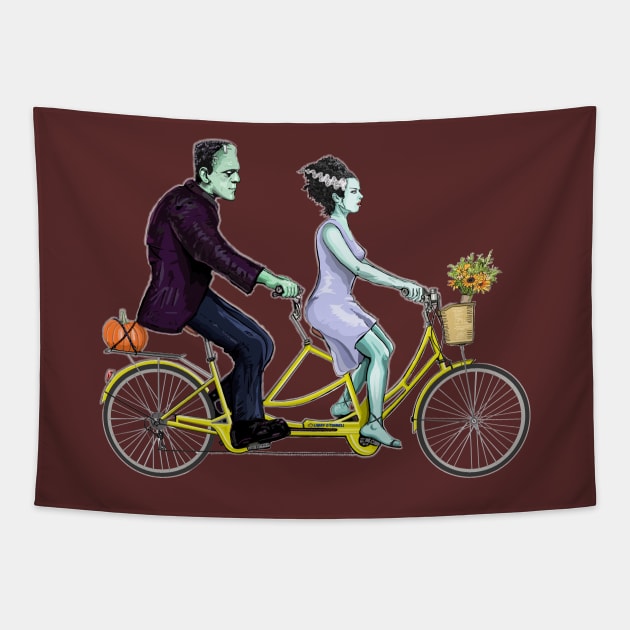 Frankenstein Tandem Bike Date Tapestry by FanboyMuseum