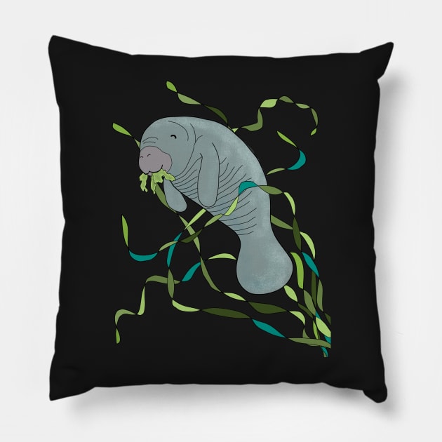 Happy Little Manatee (Trichechus manatus latirostris) Pillow by StephJChild