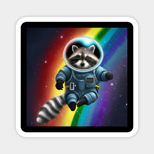 Rainbow Raccoon Astronaut Magnet by Oviseon