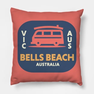 Retro Surfing Emblem Bells Beach, Australia // Vintage Surfing Badge Pillow