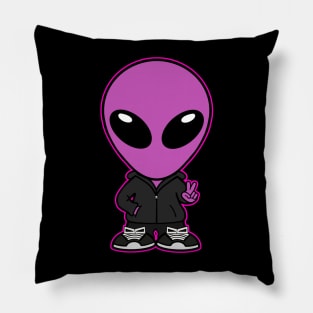 Space Alien Extraterrestrial Peace Hand Sign (Pink) Pillow