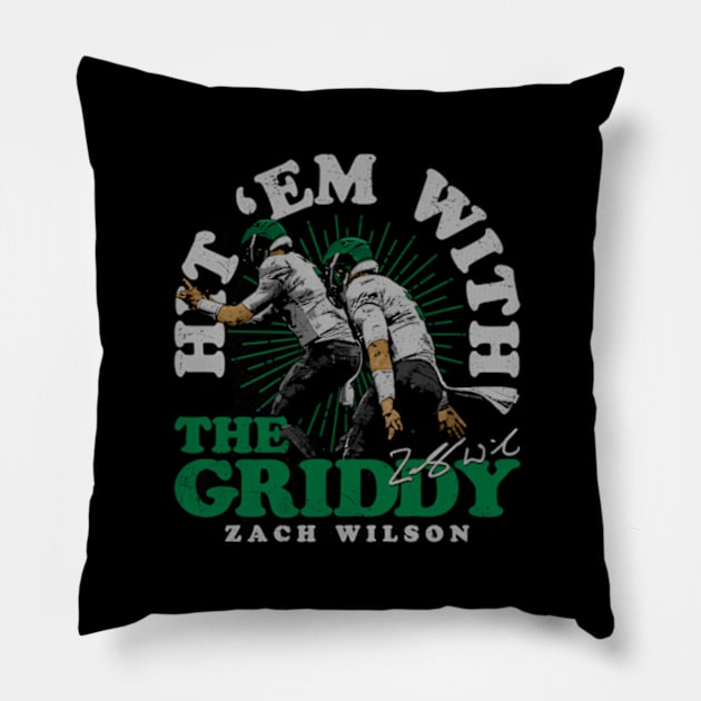 Zach Wilson New York J Griddy Celebration Pillow by caravalo