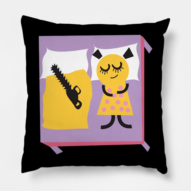 Halloween Girl Sleeping with a Chainsaw Pillow by Robin Studio