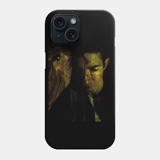 Portrait, collage, special processing. Man, looking down. On left demon of gold. Gold. Phone Case by 234TeeUser234