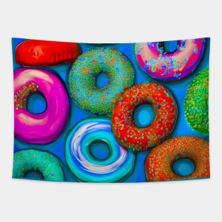 Colorful Donuts Teal Tapestry