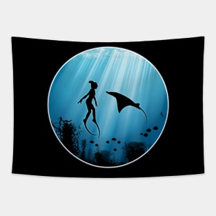 Freediver and Manta Ray Tapestry