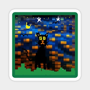 Pixel Night Cat Design on Green Background Magnet