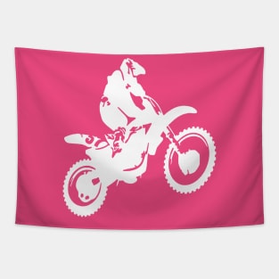 Moto X  Dirt Bike Monotone Vector Art - White Tapestry