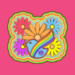 Hippie Flower Power Peace Rainbow Dove T-Shirt