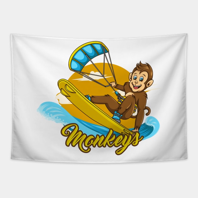 Surfing Monkey Tapestry by JagatKreasi