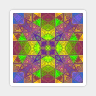 Mosaic Kaleidoscope Square Green Purple and Blue Magnet