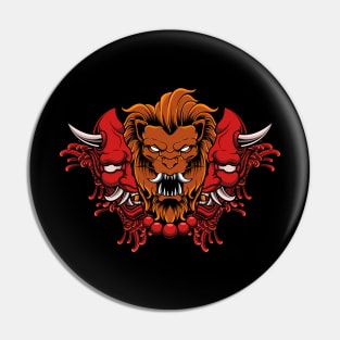 LION WITH HANNYA ONI MASK ILLUSTRATION Pin