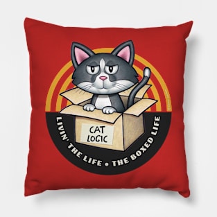 Cute Funny Cartoon Cat Living The Boxed Life Pillow