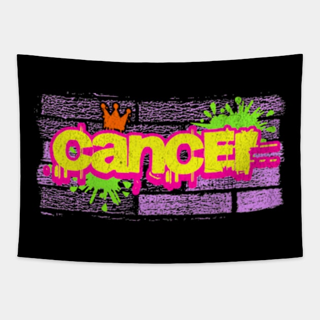 Cancer Zodiac Retro 80s Graffiti Birthday Astrology Neon Tapestry by Lavender Celeste