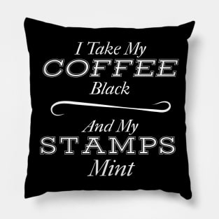 Coffee Black and Stamps Mint Pillow