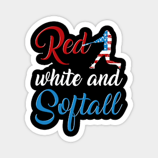 Patriotic Red, White, & Softball Fourth of July American Magnet