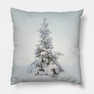 Frosty tree on a foggy day Pillow