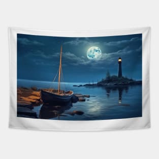 Lighthouse Seacoast Serene Landscape Tapestry